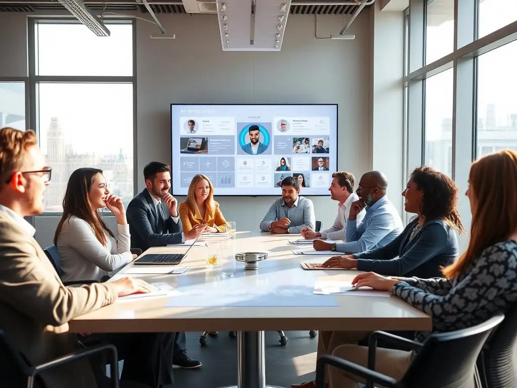 A photograph showing a group of people participating in an interactive training session, focused on learning and applying AI tools. The image should convey engagement, knowledge transfer, and a collaborative learning environment.